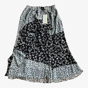 NWT Joie Women’s Ruffled Floral Black White Midi Skirt size Petite Small